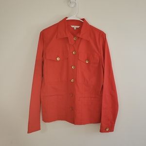 CAbi red Taylor jacket with ruffled back